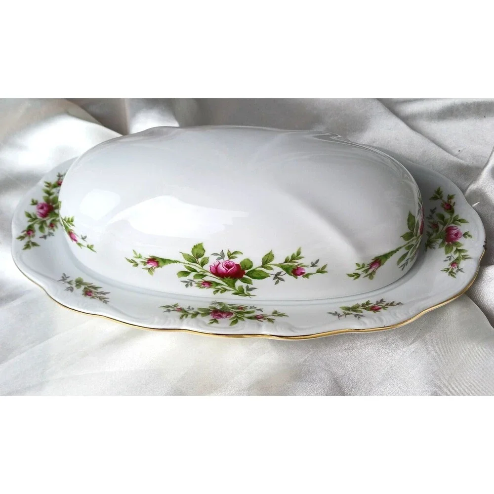 Johann Haviland Moss Rose Covered Butter Dish